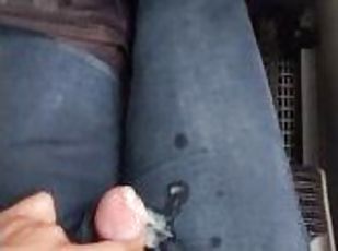 Wetting Jeans With Big Cumshot While Traveling in Bus