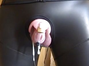 Estim e-stim cum load milking with pink chastity device
