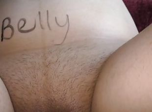 Wife slowly covered in dirty and lewd body writings!
