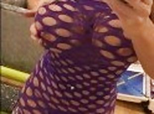 Sexy purple fishnet mini dress pussy fingering - TheCamBoss.net