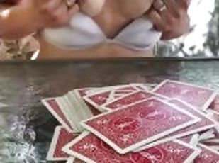 We were playing strip poker outside at our campsites gazebo, she lost so she had to show me her tits