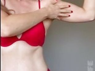 Female Muscle Worship - Trishaslife flexing and posing in red lingerie