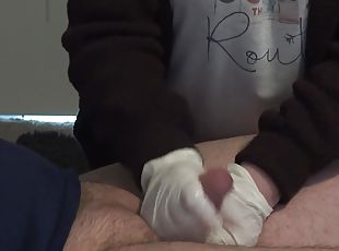 Amateur Wife Hand Job Hubby Cuck Chastity Release Rubber Gloves 3 Days No Cum Husband