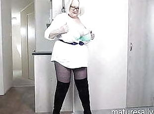 Sally in thigh high boots and pantyhose