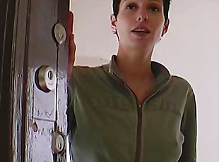 A sexy German babe with short hair loves making a dude cum