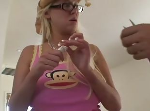 Delicious busty blonde enjoys solo masturbation