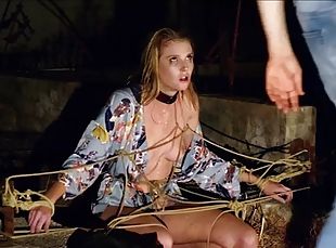 Blonde sub tied up for rough gagging and ass eating