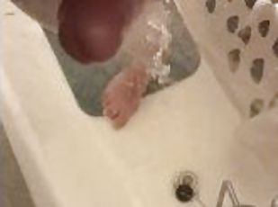 Handsfree water jet shower cumshot