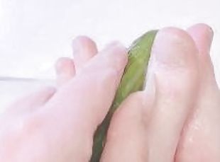 wet cold cucumber masturbates my feet