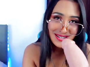 teta-grande, óculos, masturbação, amador, babes, brinquedo, webcam, dildo, sozinho, morena