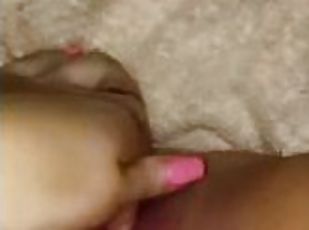 Lonely horny girl fingers her tight pussy