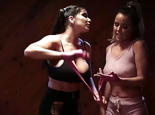 Busty sapphic yoga lesbians eating pussy