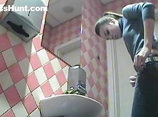 Slender amateur teen in the public toilet