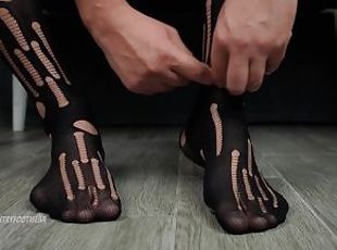 negru, picioare, ciorapi, plasa-de-peste, fetish, superba, stimulare-cu-piciorul, dominare