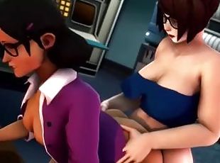 asiatique, cul, gros-nichons, énorme, anal, ejaculation-sur-le-corps, lesbienne, anime, hentai, 3d