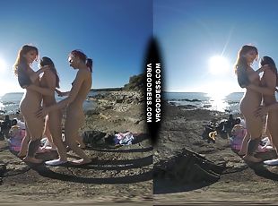 3 Hot Girls Getting Naked On Beach During Winter Making Fire Eating Bananas Dancing