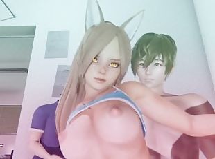 supruga, amaterski, par, u-troje, kuhinja, devojka, animacija, hentai, 3d, stari