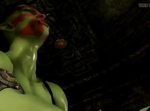 Nyotengu getting dominated by a futa orc