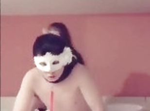 asiatisk, hembiträde, shemale, amatör, ladyboy, knullande, maskiner-mask, hårt