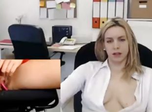 behåret, kontor, fisse-pussy, fingering, tøs, blond, webcam
