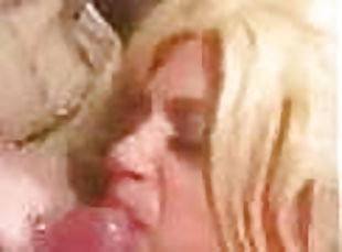 Busty Blonde Bimbo Sissy CD BJ Facial