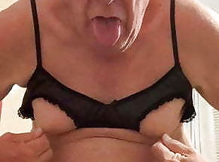 Open  cup bra and panties mature sissy