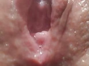 Look how pretty my pussy looks when I push out your creampie. Super close up oozing creampie