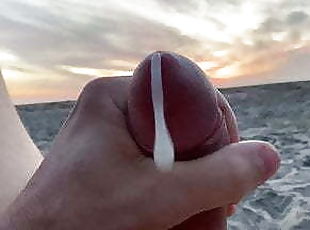 masturbation, en-plein-air, public, maigre, énorme-bite, gay, plage, ejaculation