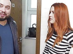 VIP4K. Hunter fucks gorgeous redhead in public restroom