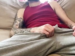 Home alone so I stroke my long cock