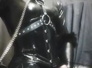 Hot latex puppy allowed to have orgasm with dildo