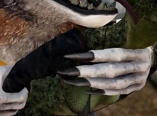 Argonian has fun with a werewolf Skyrim porn 3D monster Hentai