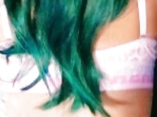 Doggy style POV green hair slut cumshot