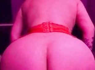 Phat Booty Cutie In Red Lingerie Fucking Dildo So Hard