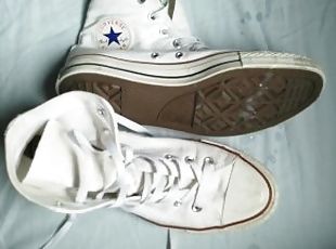 Shoe fetish: Show and Cum on white Converse chucks