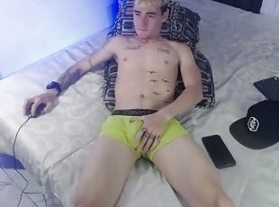 amador, adolescente, gay, ejaculação, webcam, sozinho, gay-adolescente, tatuagem, pénis