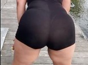 See Through Black bodysuit shaking ass in public