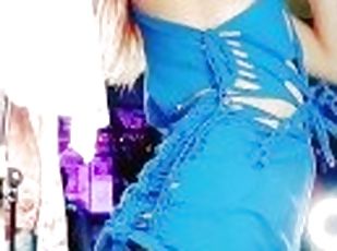 undressing in blue dress tease