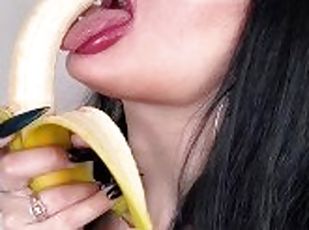 blowjob, deepthroat, piercet, søt, vakker, banan, dukke, suging