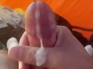 Jerking off and cumshot in a tent!