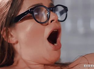 Nerdy damsel Cathy Heaven takes monster cock in her butt