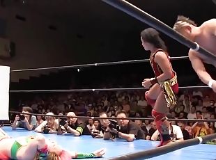 Asian female wrestler gets fucked hard on the stage