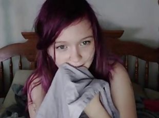 Purple hair giant soft tits teen cam model