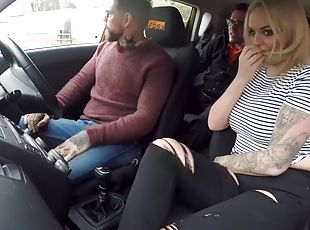 Busty tattooed MILF gets her ass fucked publicly in the car