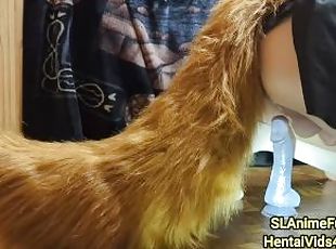 Crossdressing Dog Maid Riding Dildo with Big Fluffy Tail Cosplay