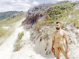 nudista, público, amador, gay, praia, brasil, sozinho, musculado, flashar