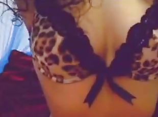 Babe in leopard print lingerie fingers for webcam