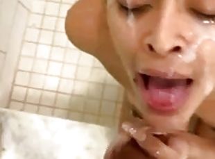 Messy facial for skinny latina milf i found her on meetxx.com