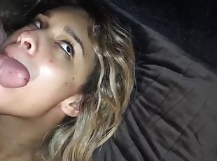 Tied up girl takes dick in mouth