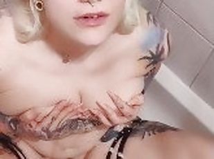 Pissing on horny & cute blondes face and tits